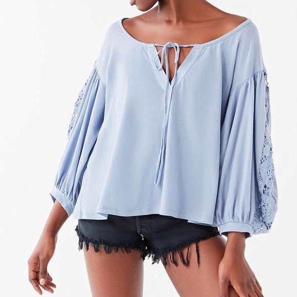 NWT UO Crochet Boho Powder Blue Flowy Top - Picture 3 of 3
